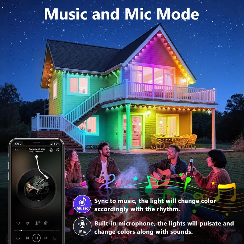 LETIANPAI 300 قدم أضواء خارجية دائمة، أضواء RGB تحت السقف مع تحكم عبر التطبيق، أوضاع مشهد قابلة للتخصيص، إضاءة تحت السقف مقاومة للماء IP67، أضواء خارجية للديكور، ديكور الحدائق، المنزل، الحفلات، العطلات - Image 3